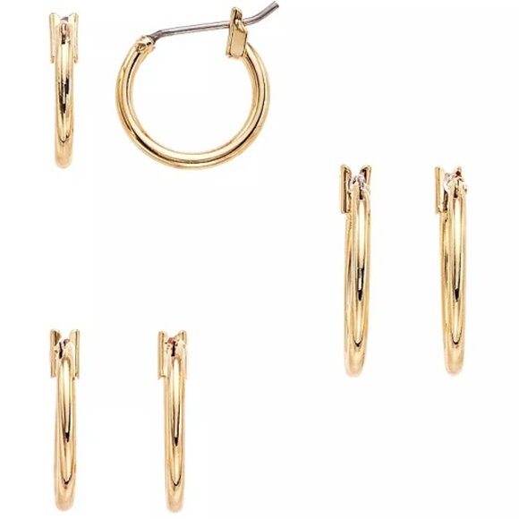 NINE WEST 3pc SET Mod/Contemporary Gold Smooth Round Hoop Earrings**NEW! - Picture 1 of 6